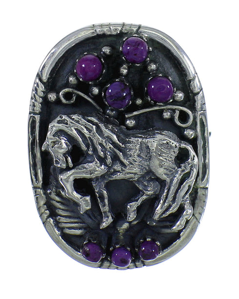 Genuine Sterling Silver Southwestern Magenta Turquoise Horse Ring Size 6-1/4 QX68702